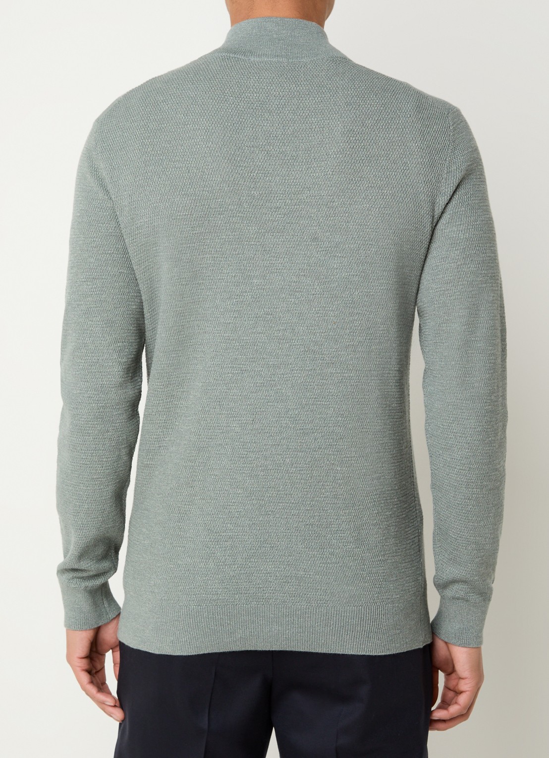 Profuomo Fijngebreide pullover met halve rits - achterkant groen