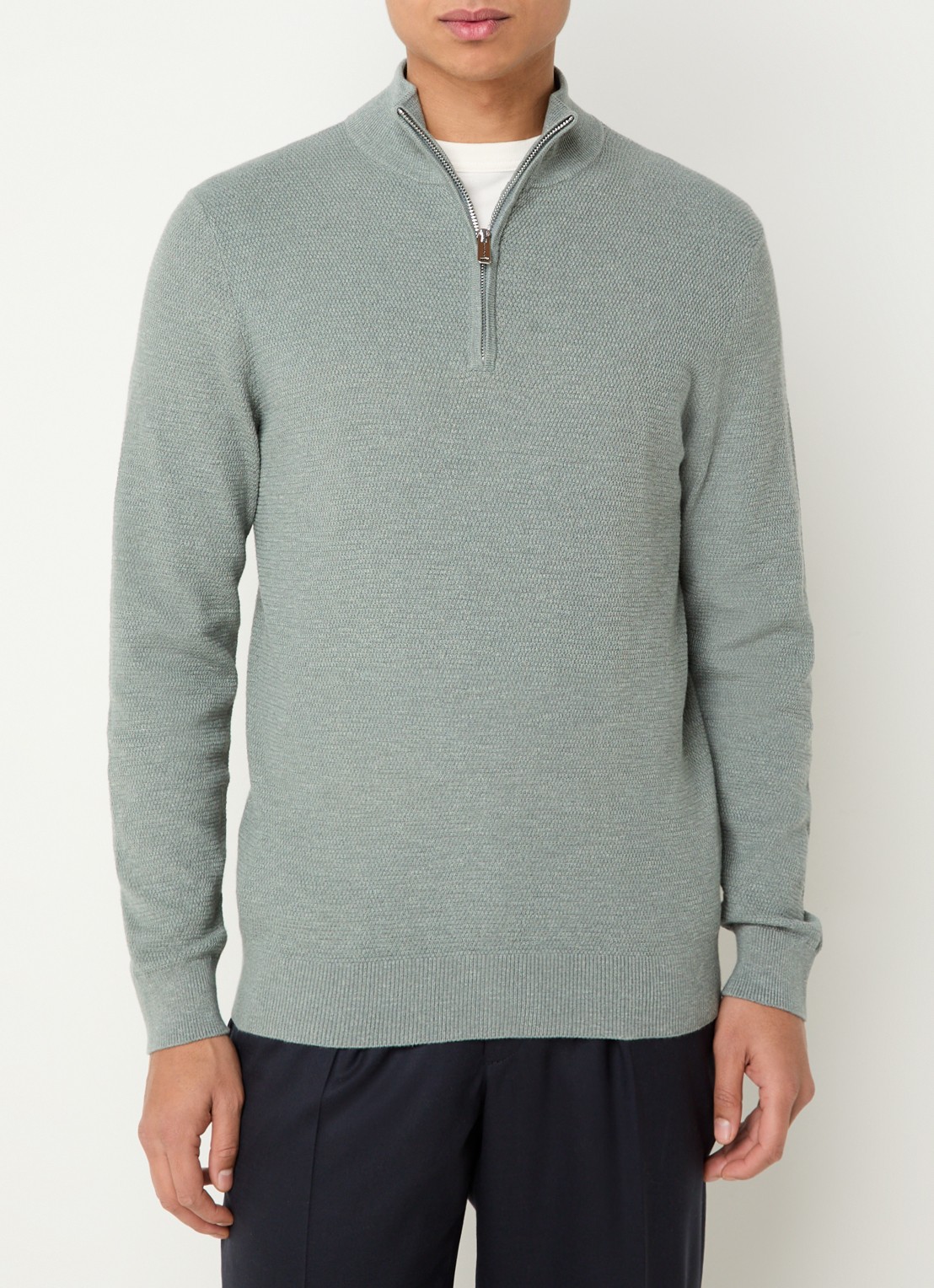 Profuomo Fijngebreide pullover met halve rits - detail 2 groen