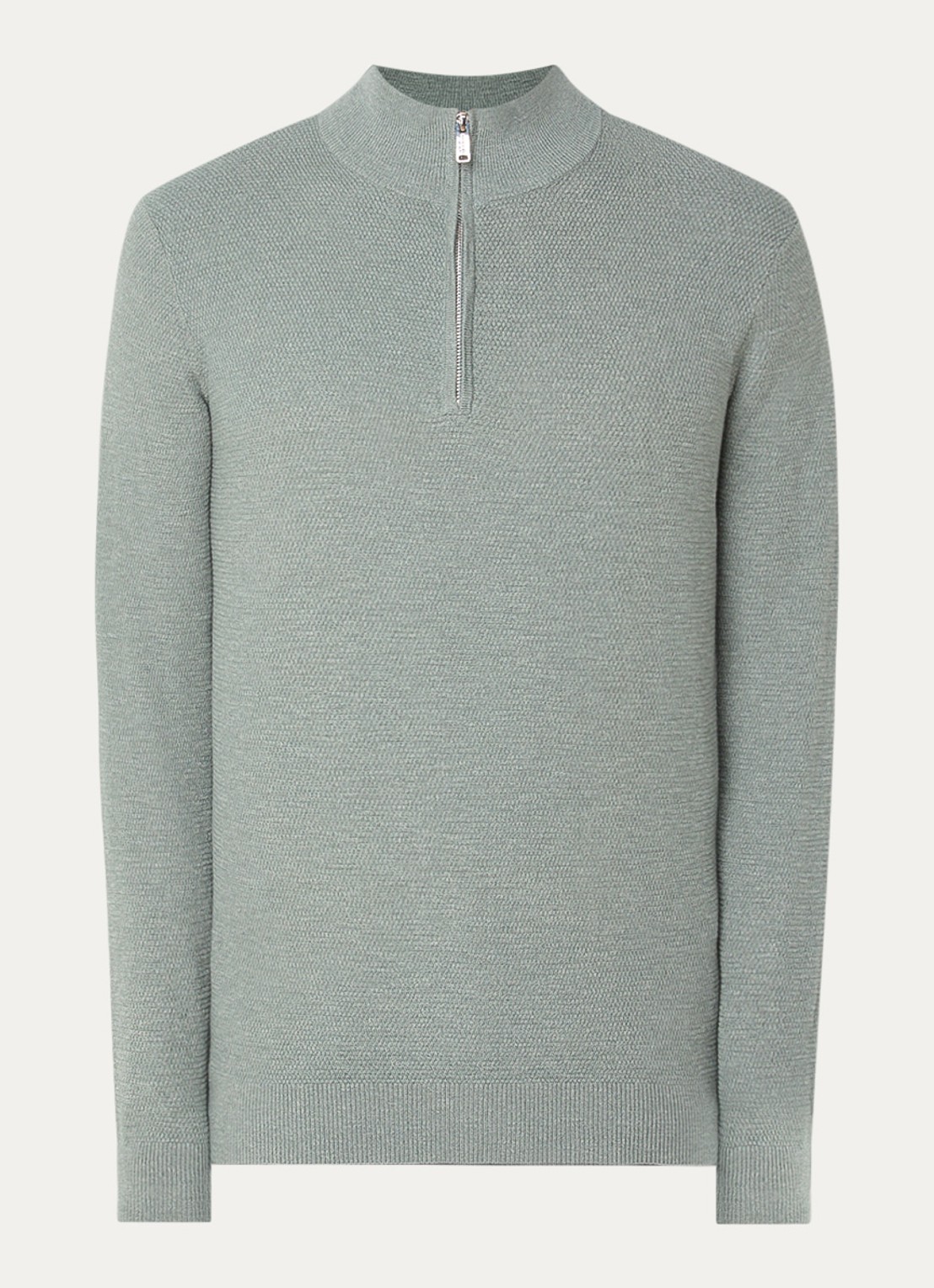 Profuomo Fijngebreide pullover met halve rits - voorkant 3 groen