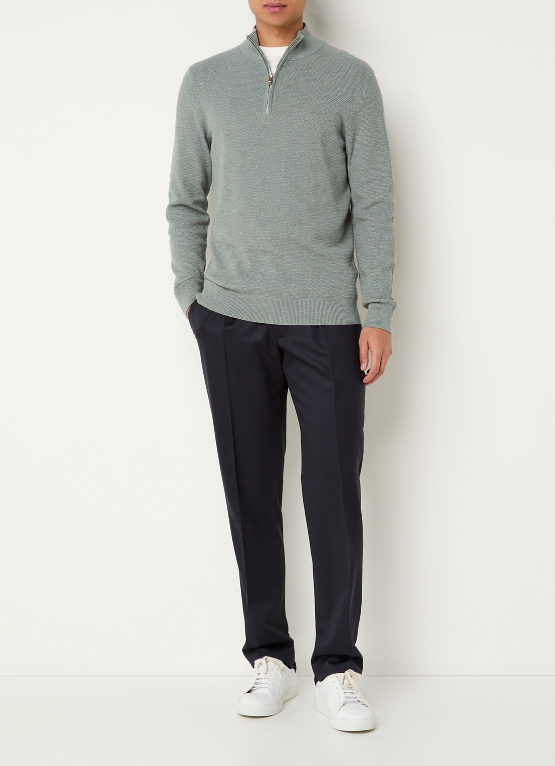 Profuomo Fijngebreide pullover met halve rits - voorkant 4 groen