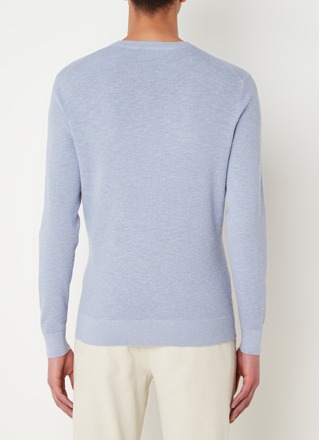 Profuomo Fijngebreide pullover met ronde hals - achterkant 3 lichtblauw
