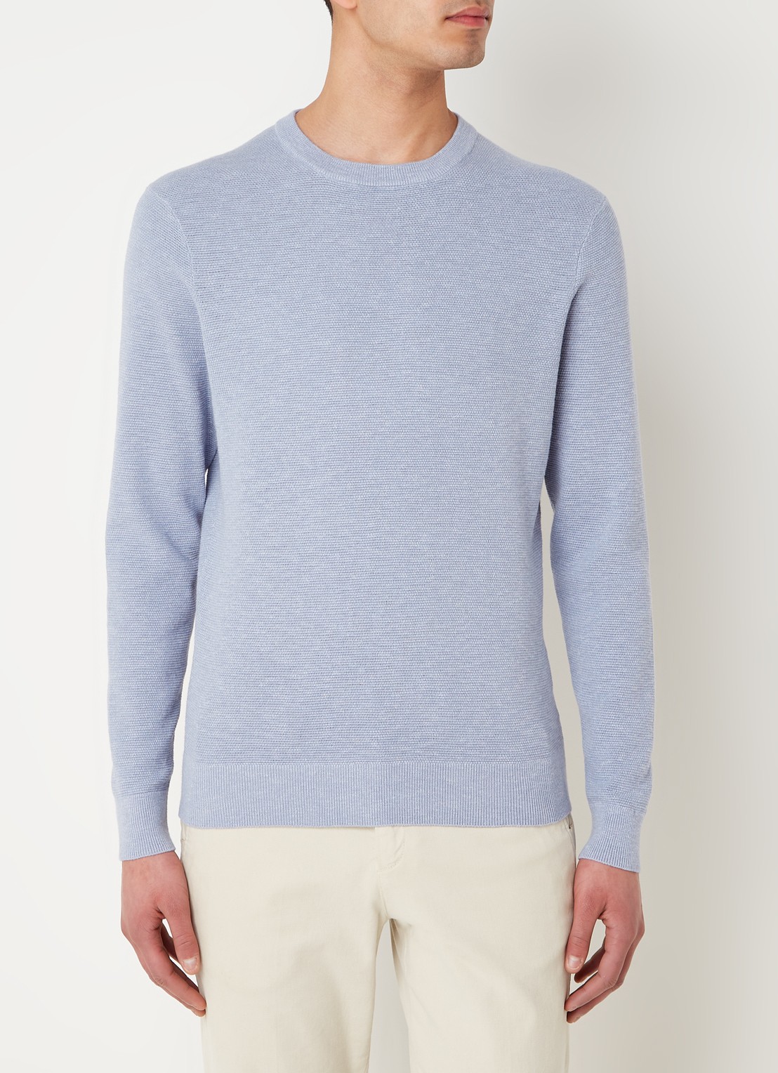 Profuomo Fijngebreide pullover met ronde hals - detail 4 lichtblauw