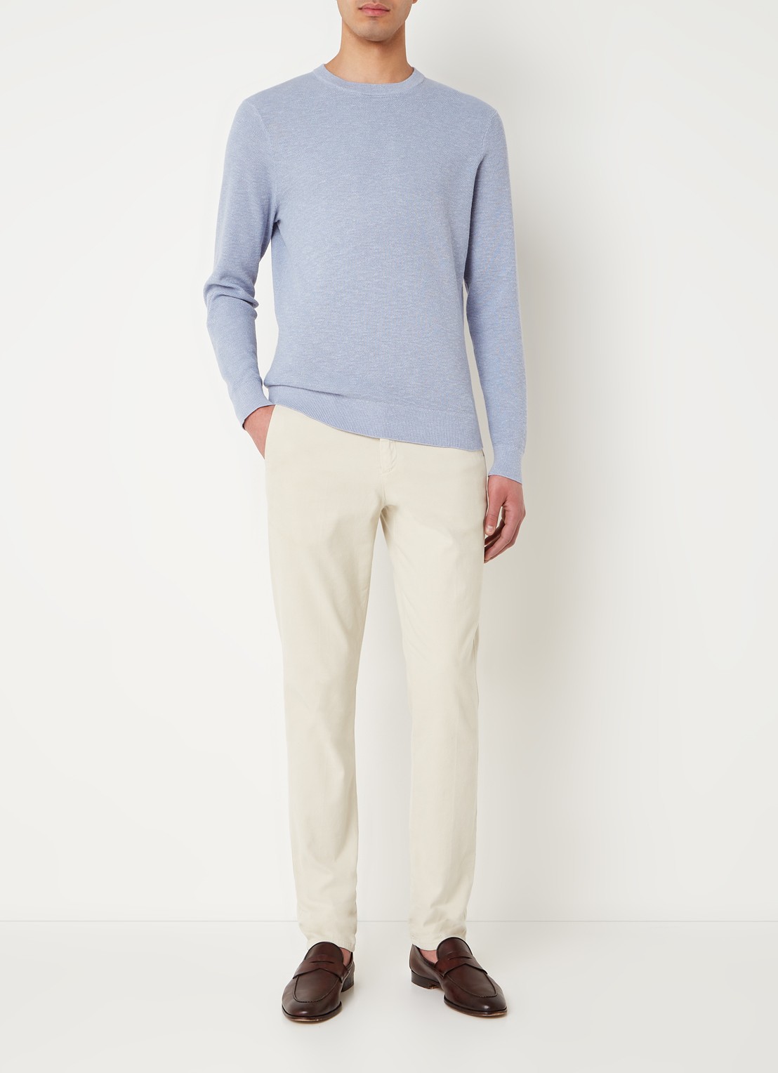 Profuomo Fijngebreide pullover met ronde hals - voorkant 2 lichtblauw