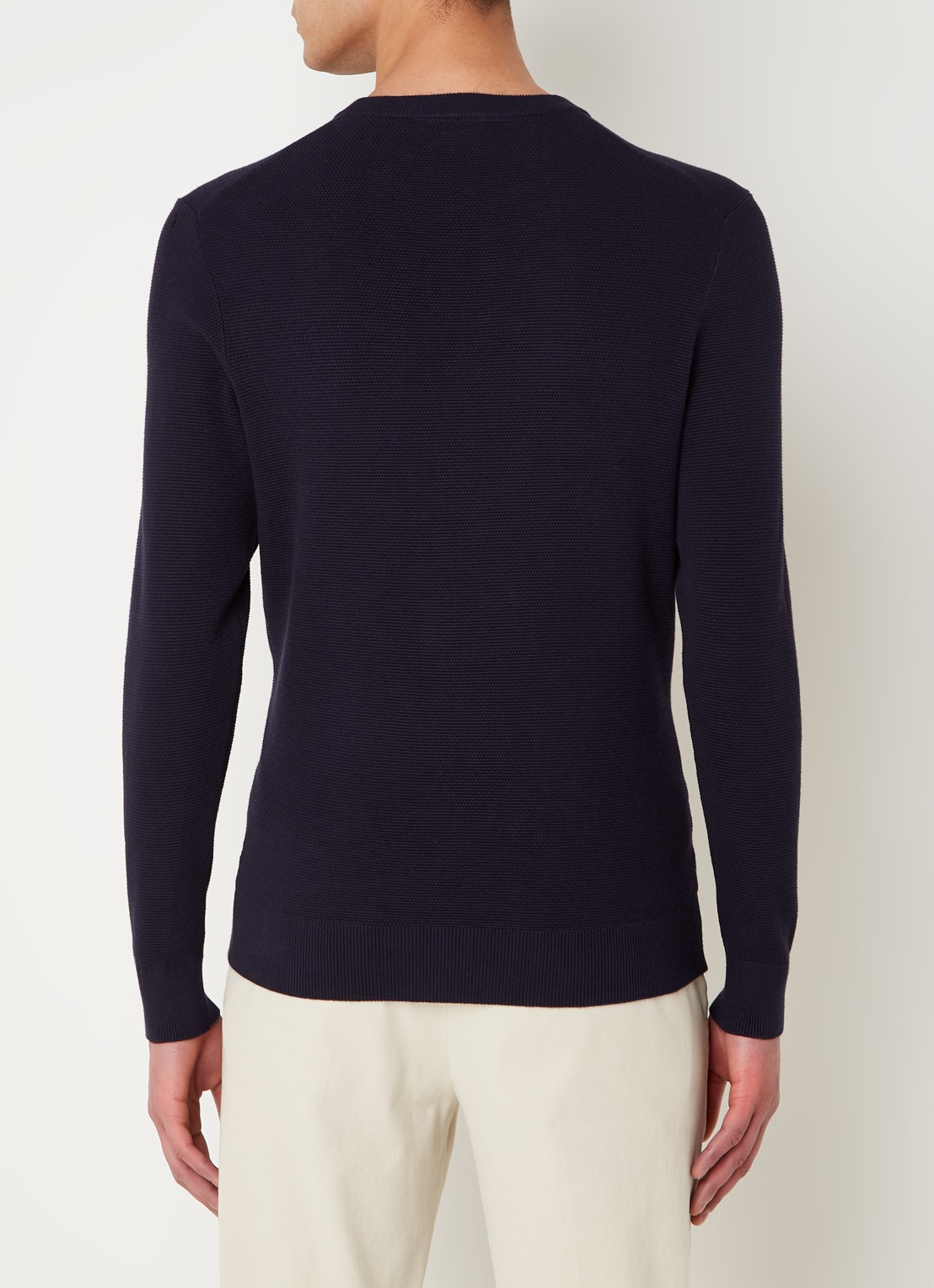 Profuomo Fijngebreide pullover met ronde hals - achterkant donkerblauw