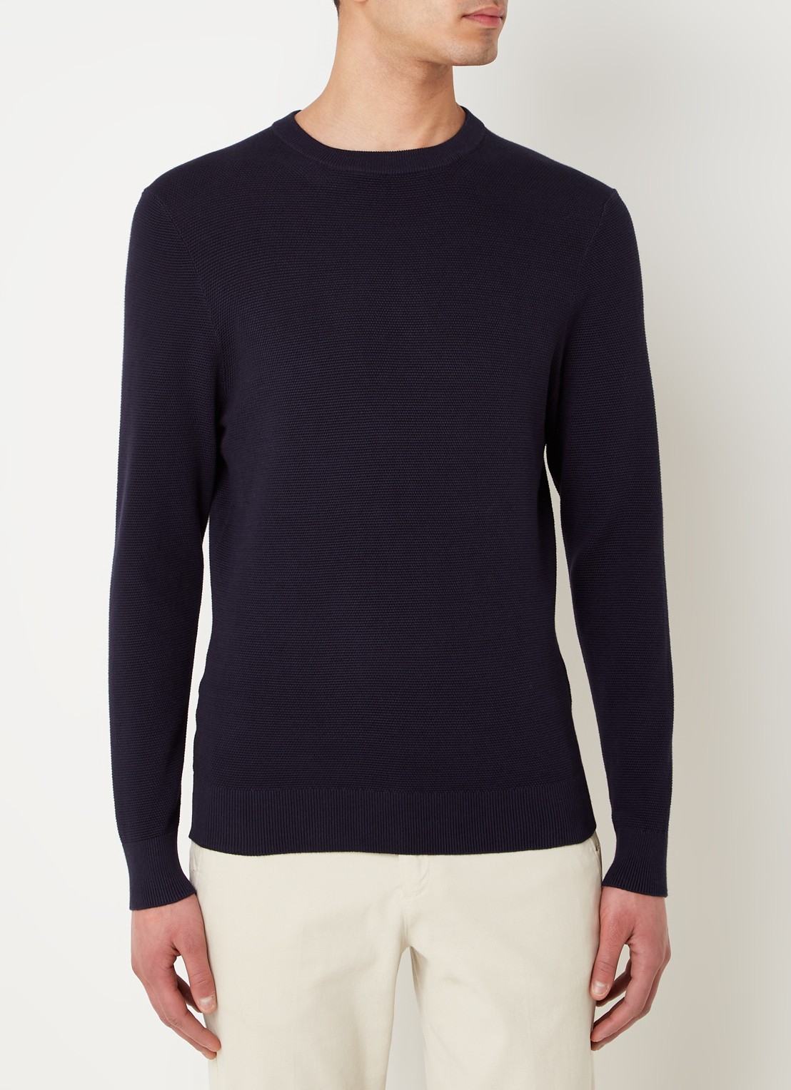 Profuomo Fijngebreide pullover met ronde hals - detail 4 donkerblauw