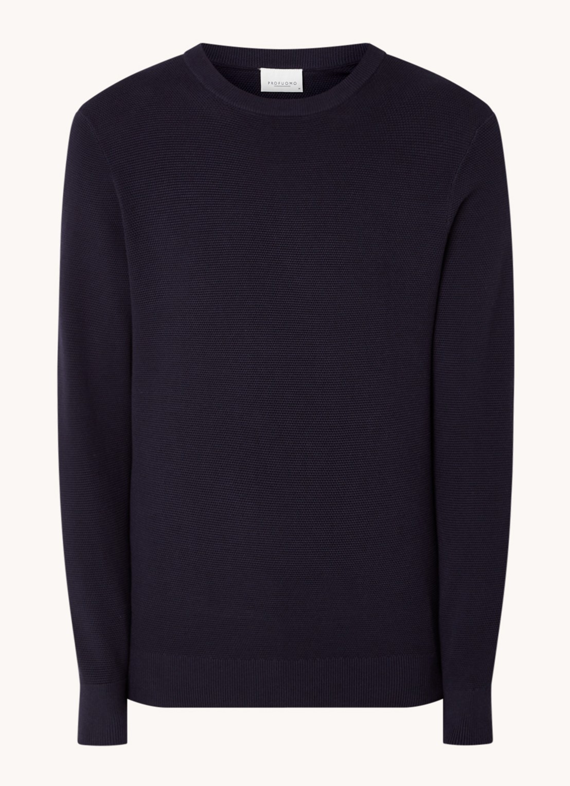 Profuomo Fijngebreide pullover met ronde hals - voorkant 2 donkerblauw