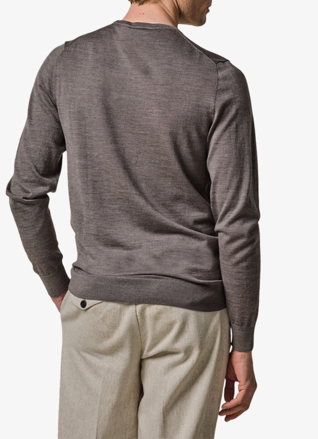 Profuomo Fijngebreide pullover van merino wol - achterkant 6 taupe