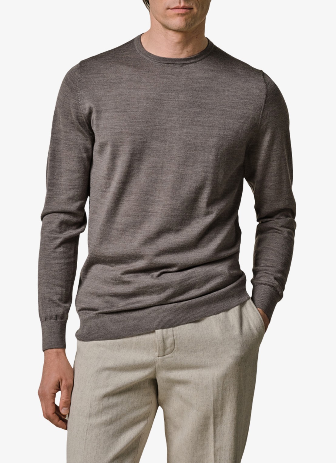 Profuomo Fijngebreide pullover van merino wol - detail taupe