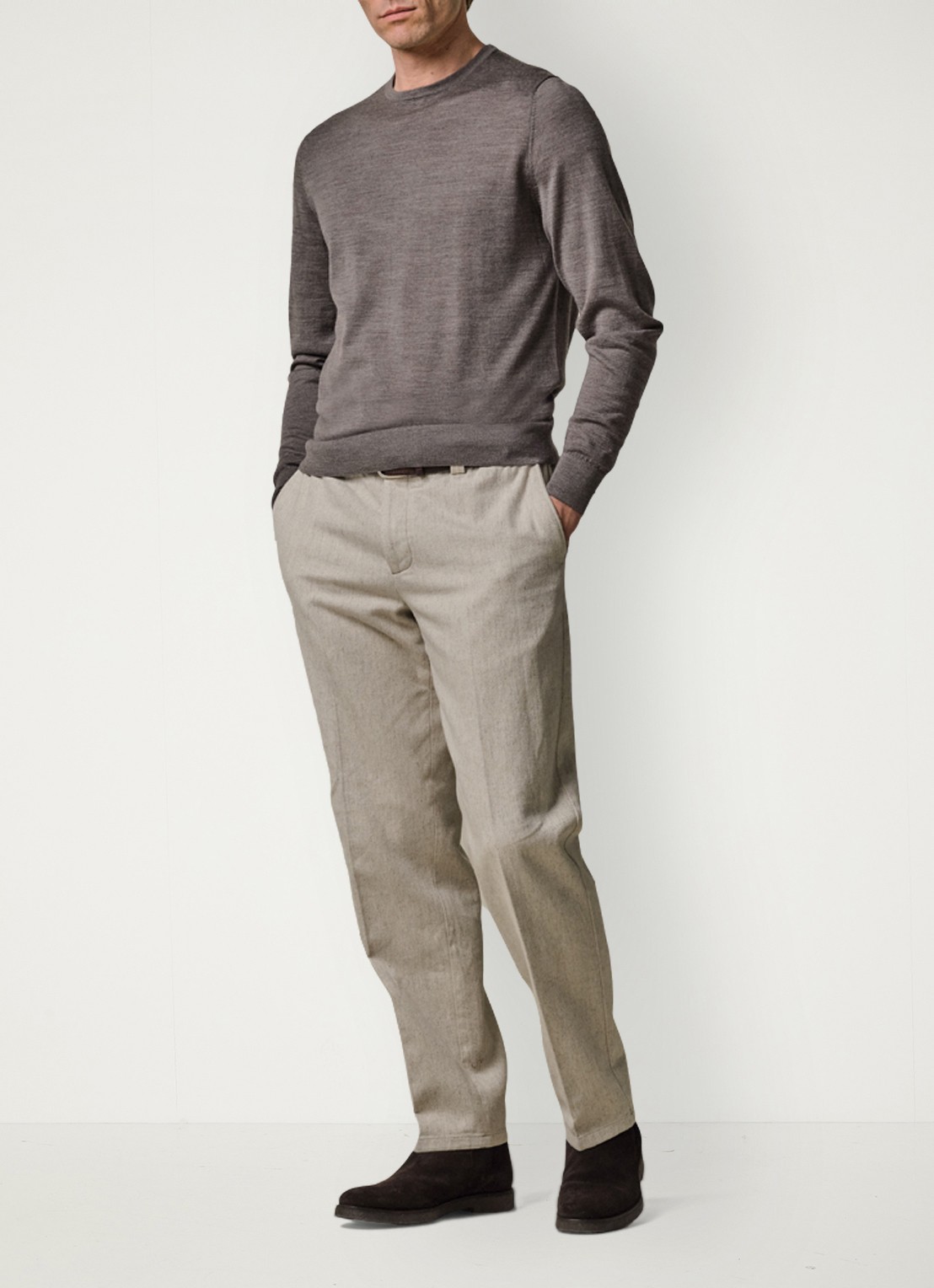 Profuomo Fijngebreide pullover van merino wol - voorkant 5 taupe
