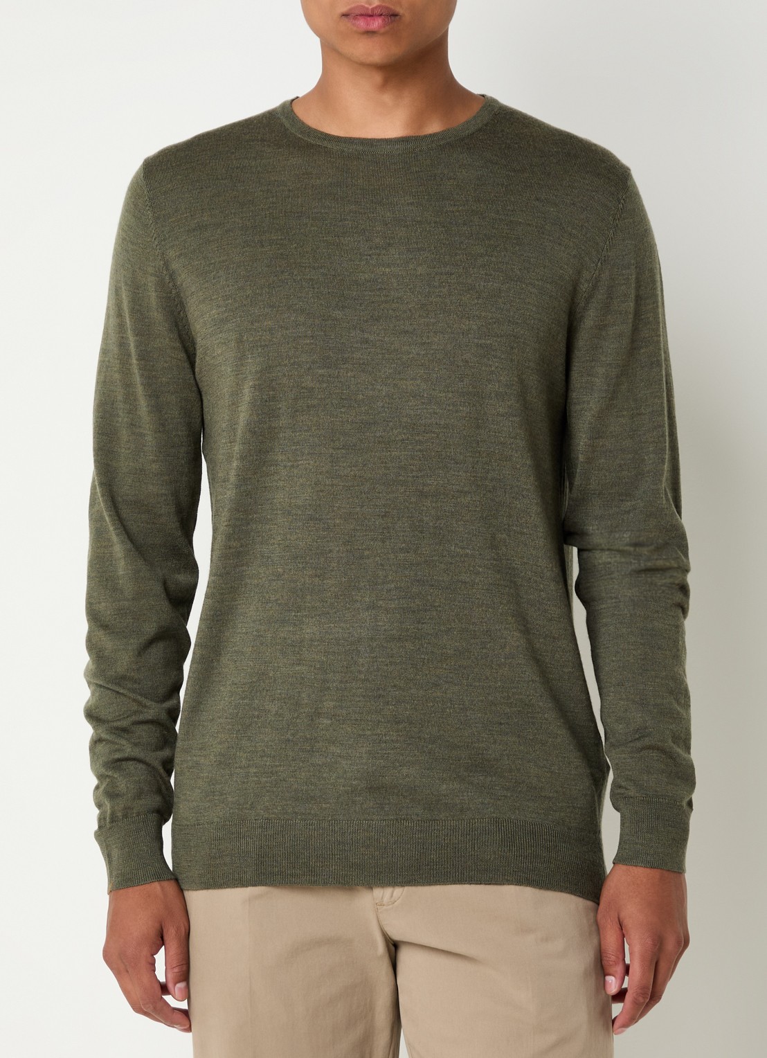 Profuomo Fijngebreide pullover van merino wol - detail legergroen