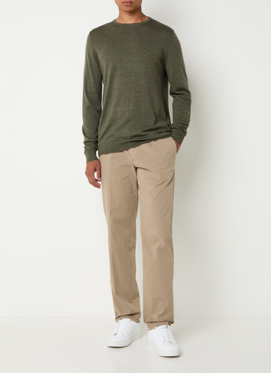 Profuomo Fijngebreide pullover van merino wol - voorkant 4 legergroen