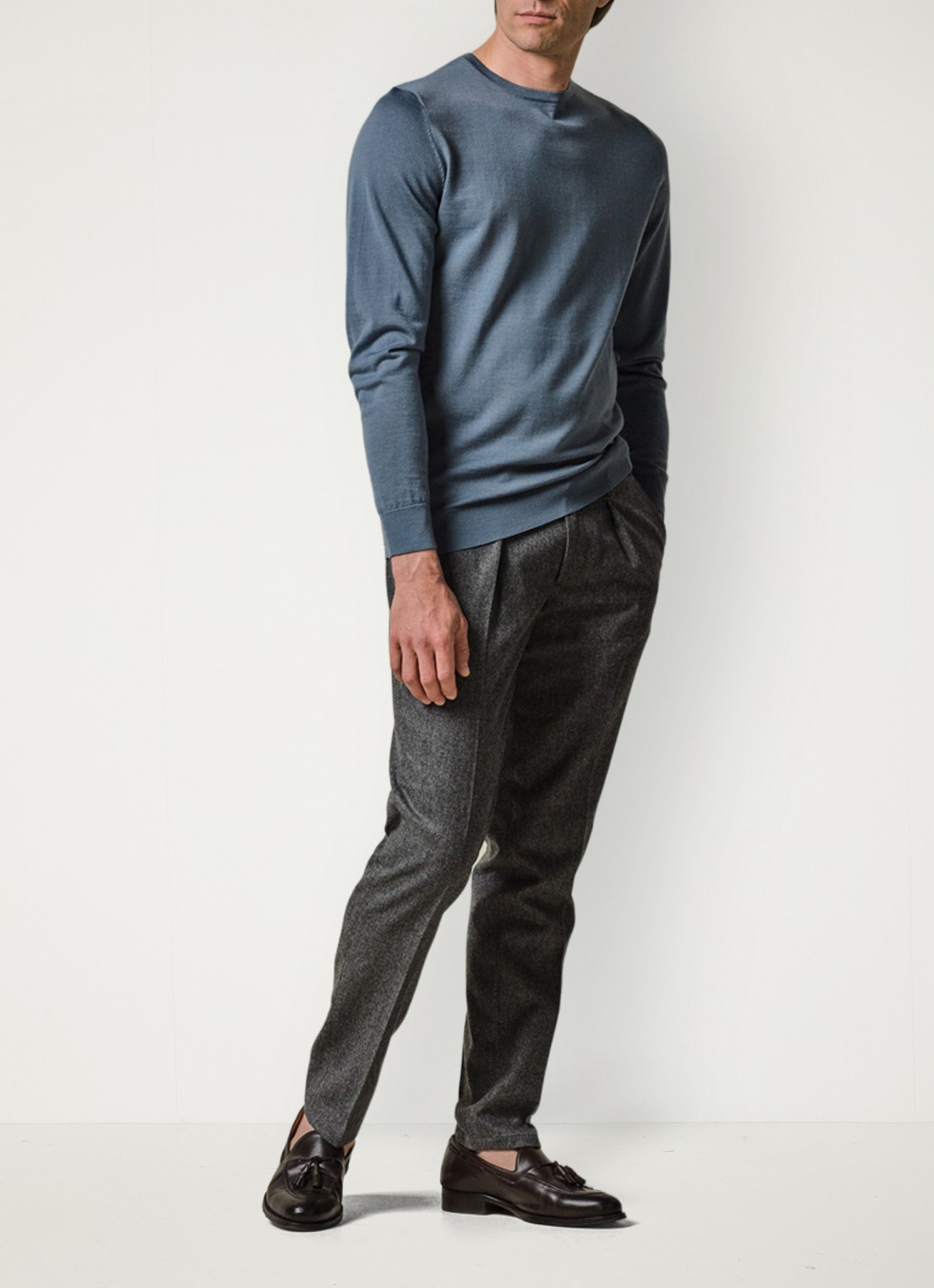Profuomo Fijngebreide pullover van merino wol - voorkant 6 blauw