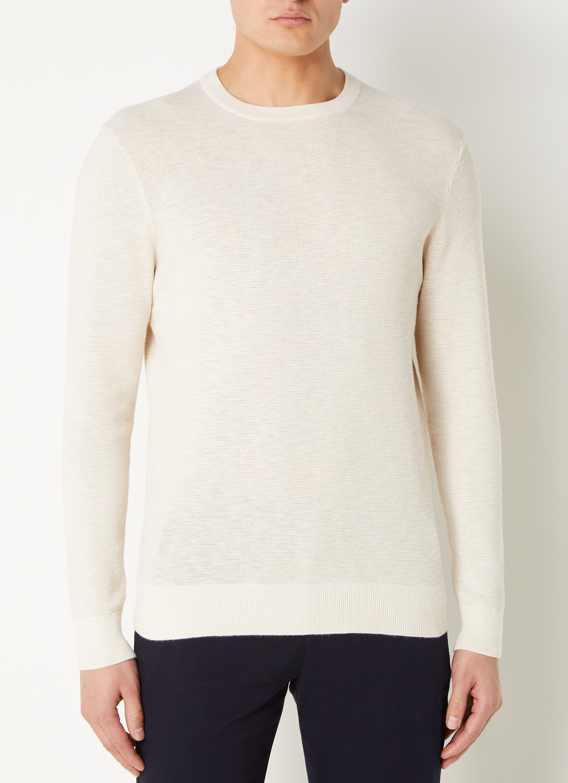 Profuomo Fijngebreide pullover van piqué katoen - detail 2 gebroken wit