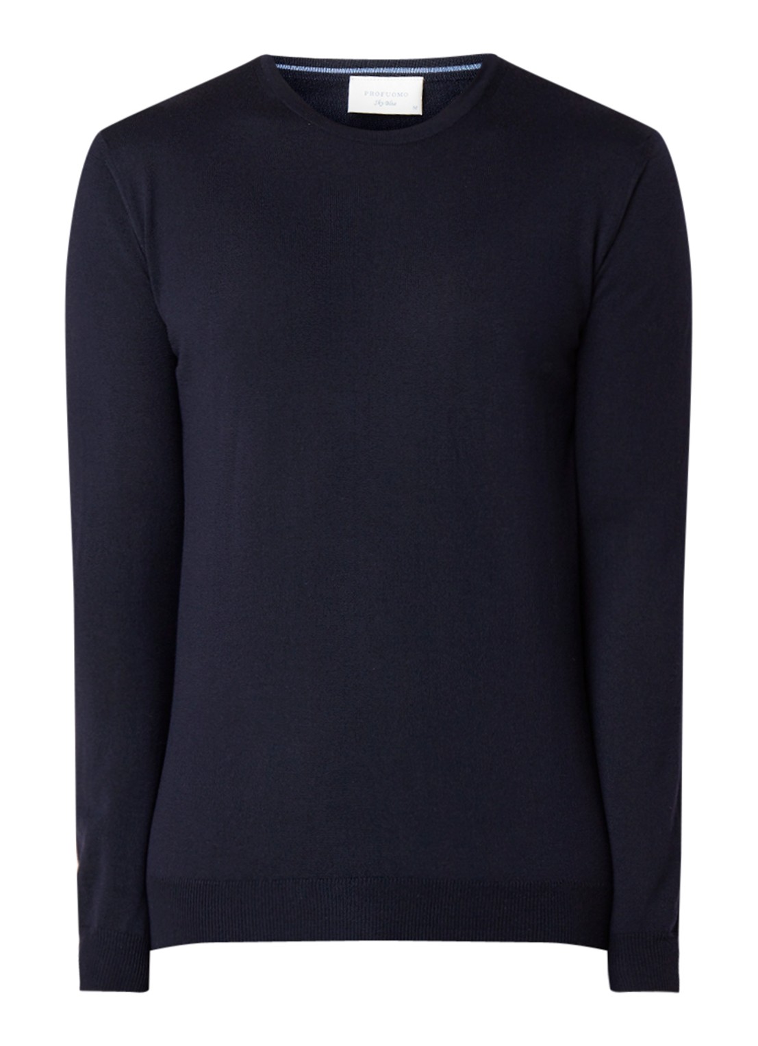 Profuomo Fijngebreide pullover van wol met ronde hals - voorkant 3 blauw