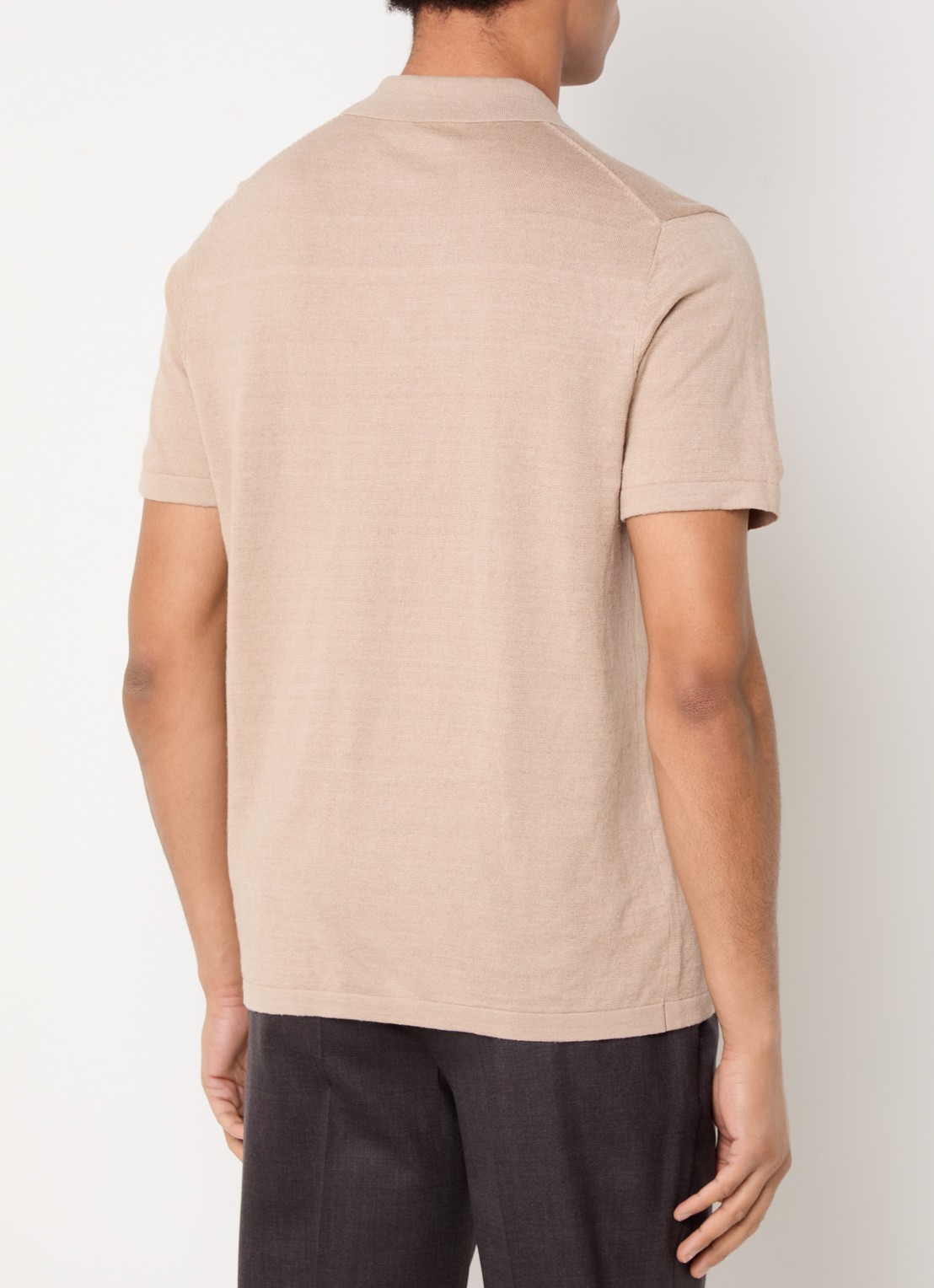 Profuomo Fijngebreide regular fit polo in linnenblend - achterkant 2 beige