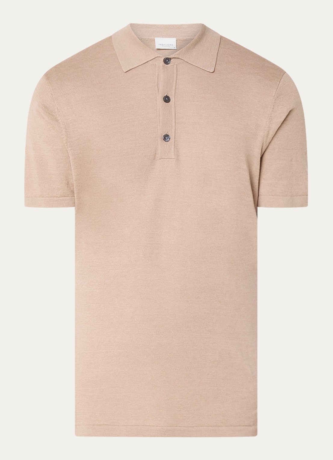 Profuomo Fijngebreide regular fit polo in linnenblend - voorkant 3 beige