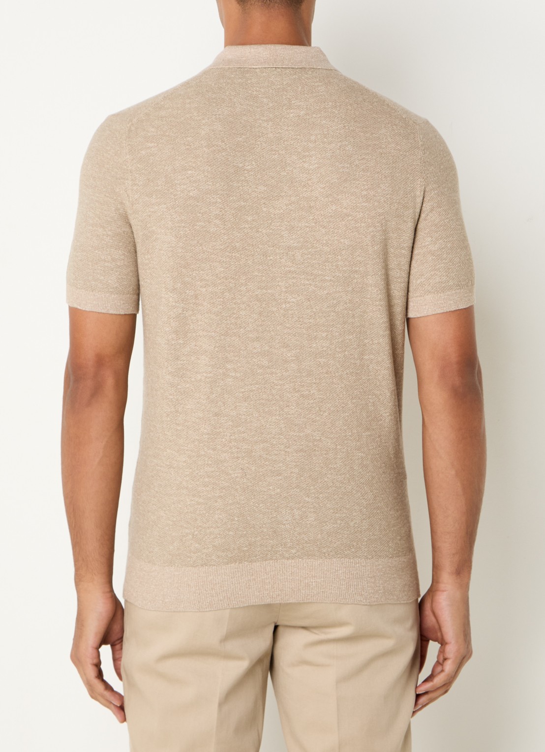 Profuomo Fijngebreide slim fit polo in linnenblend  - achterkant 4 beige