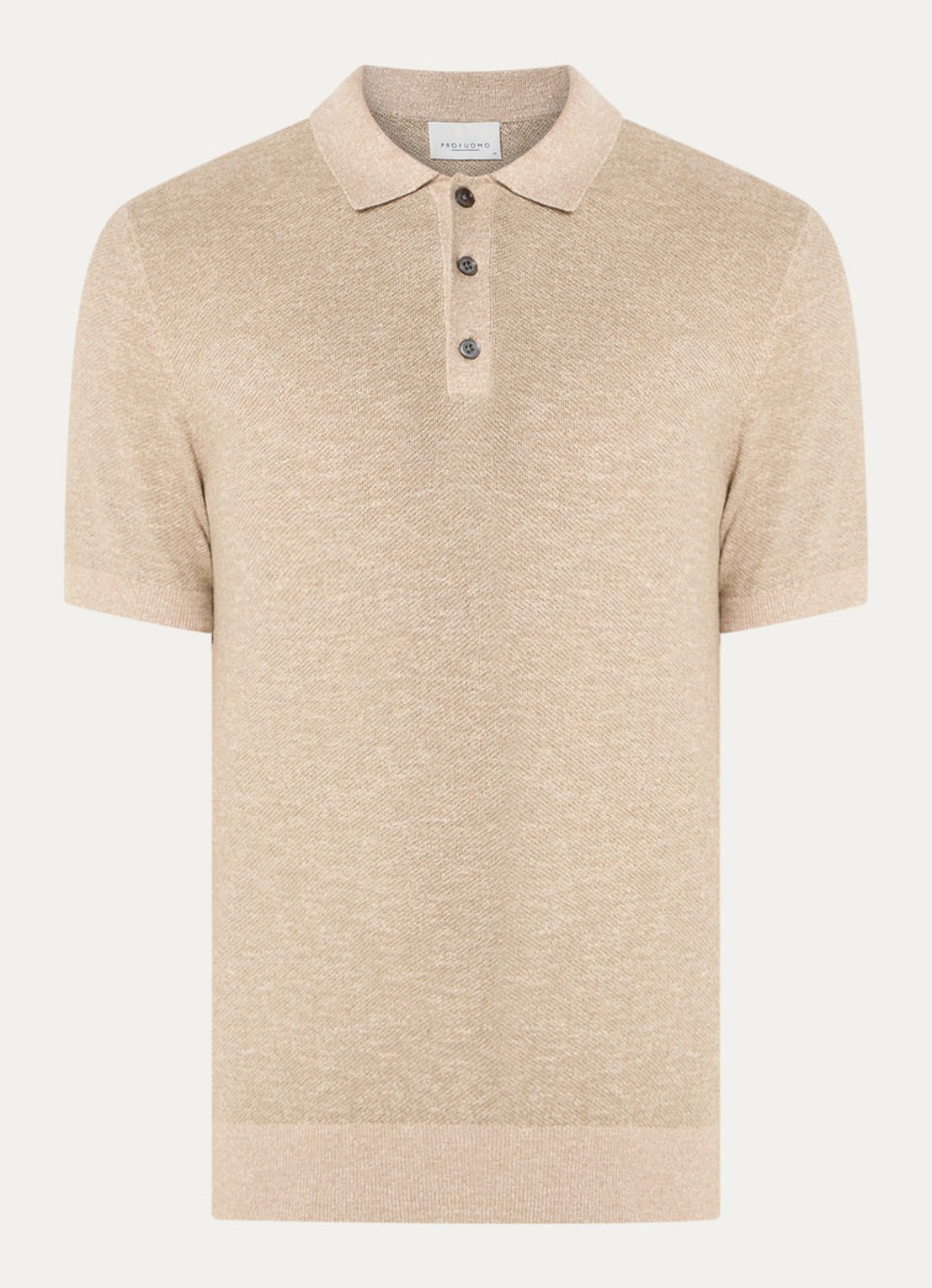 Profuomo Fijngebreide slim fit polo in linnenblend  - voorkant 2 beige