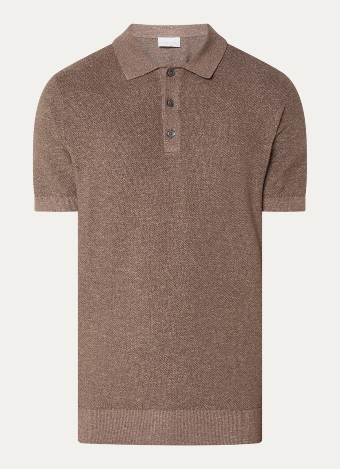 Profuomo Fijngebreide slim fit polo in linnenblend  - voorkant 3 lichtbruin