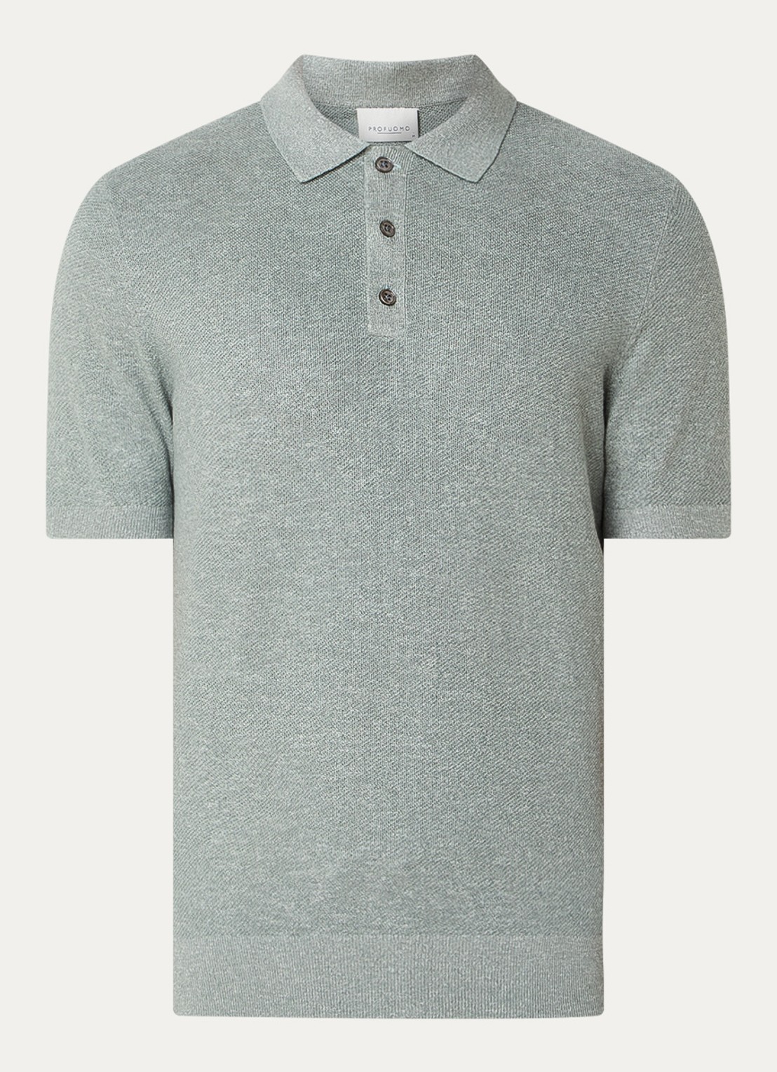 Profuomo Fijngebreide slim fit polo in linnenblend  - voorkant 3 olijfgroen