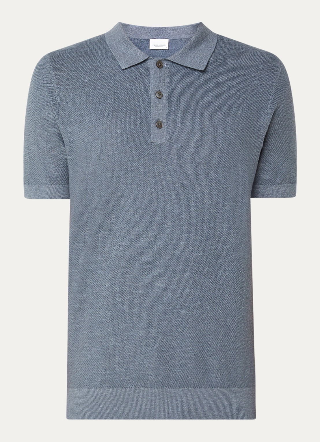 Profuomo Fijngebreide slim fit polo in linnenblend  - voorkant 3 blauw