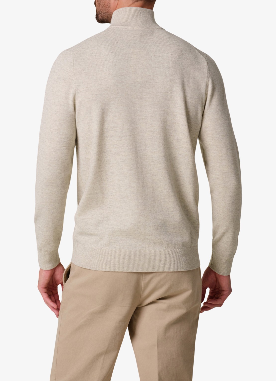 Profuomo Fijngebreide trui in wolblend met halve rits - achterkant 4 beige