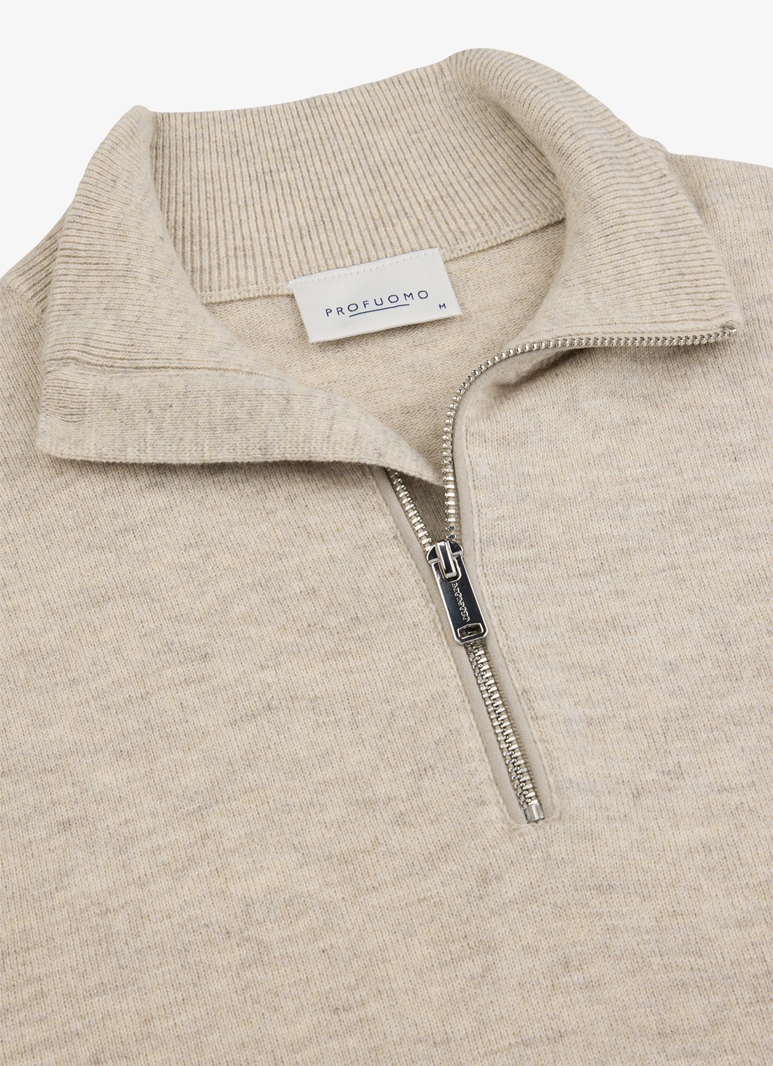 Profuomo Fijngebreide trui in wolblend met halve rits - detail 2 beige