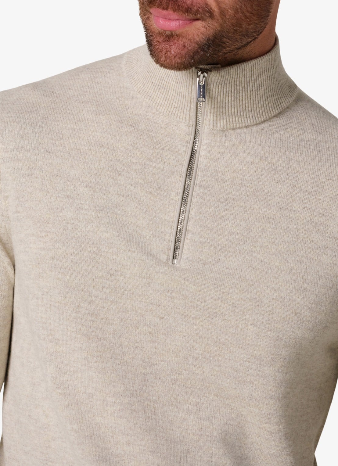 Profuomo Fijngebreide trui in wolblend met halve rits - detail 3 beige