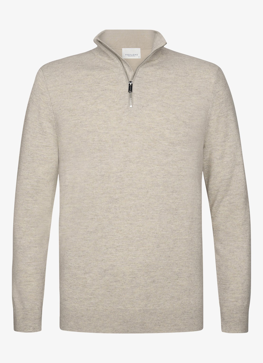 Profuomo Fijngebreide trui in wolblend met halve rits - voorkant 5 beige