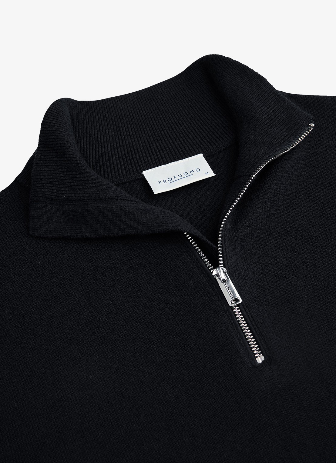 Profuomo Fijngebreide trui in wolblend met halve rits - detail 4 donkerblauw