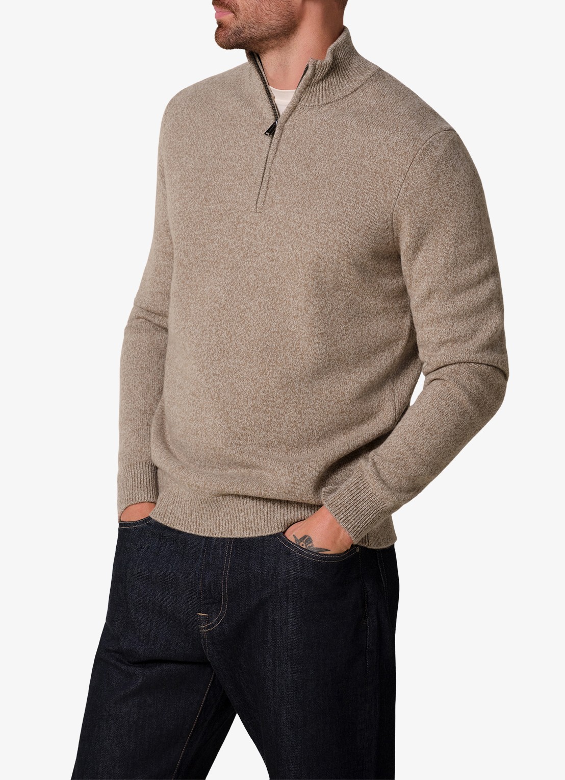 Profuomo Fijngebreide trui in wolblend met halve rits - detail 3 beige