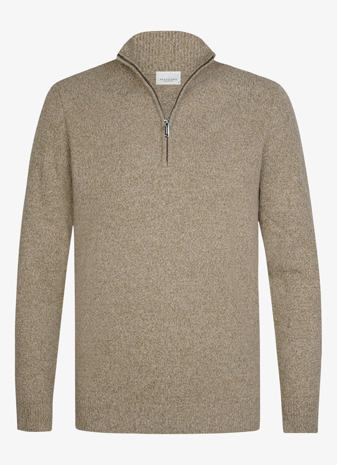 Profuomo Fijngebreide trui in wolblend met halve rits - voorkant beige
