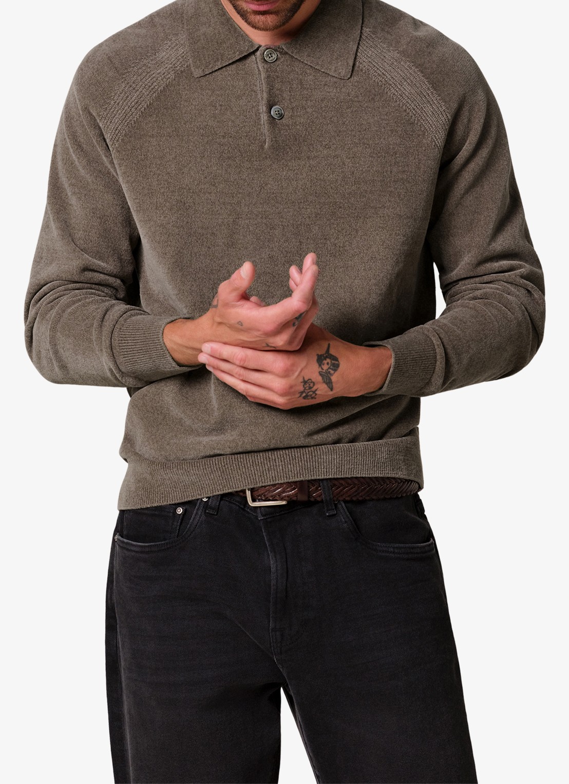 Profuomo Fijngebreide trui in wolblend met polokraag - detail 2 bruin