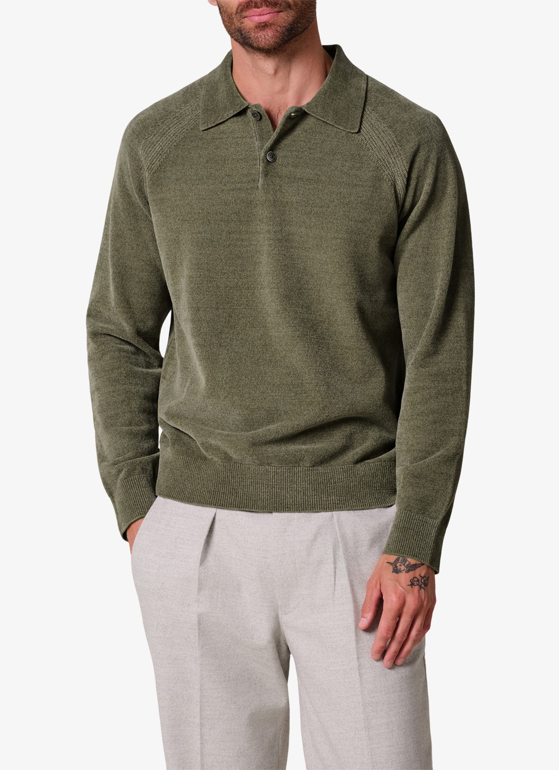 Profuomo Fijngebreide trui in wolblend met polokraag - detail 2 groen