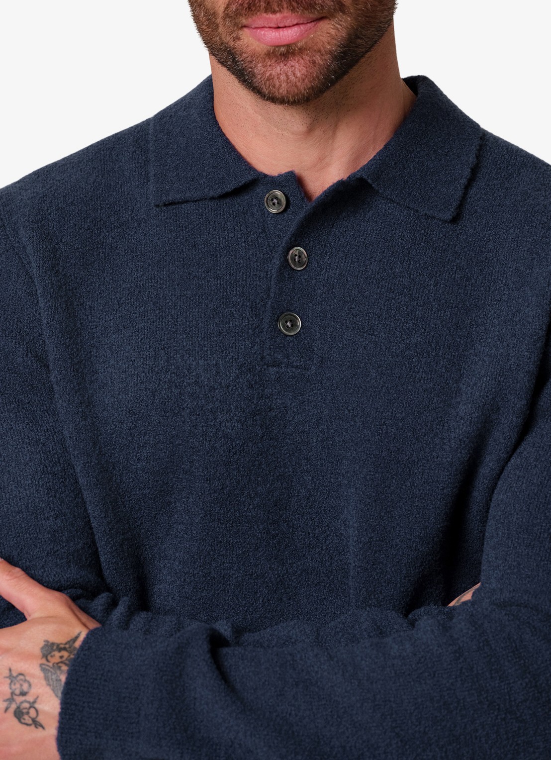 Profuomo Fijngebreide trui in wolblend met polokraag - detail 3 blauw