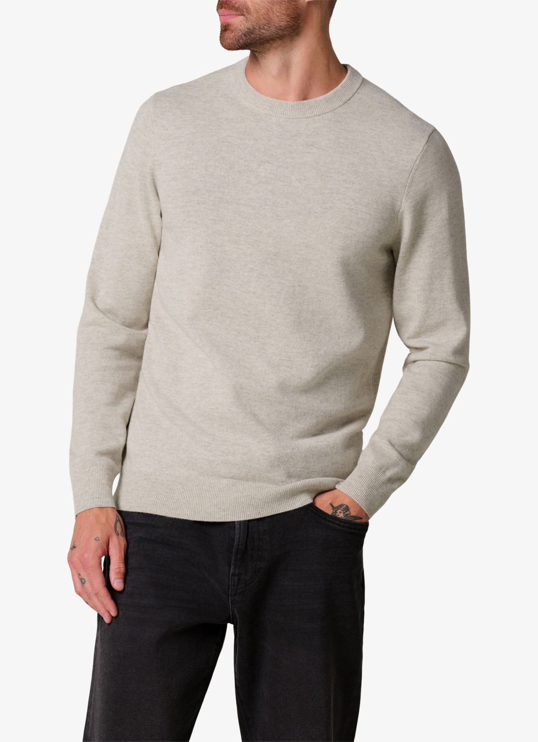 Profuomo Fijngebreide trui in wolblend met ronde hals - detail 4 beige