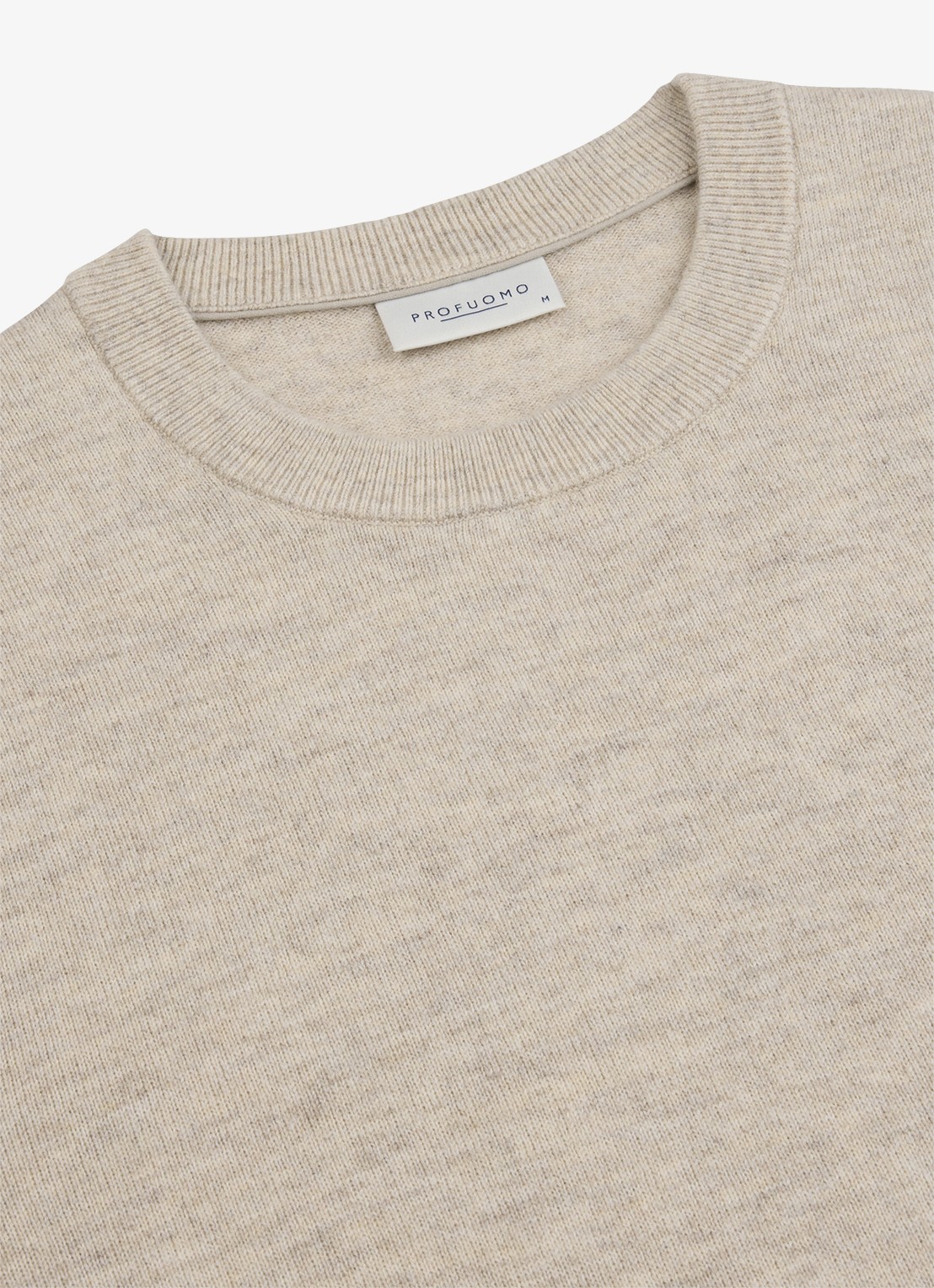 Profuomo Fijngebreide trui in wolblend met ronde hals - detail 5 beige
