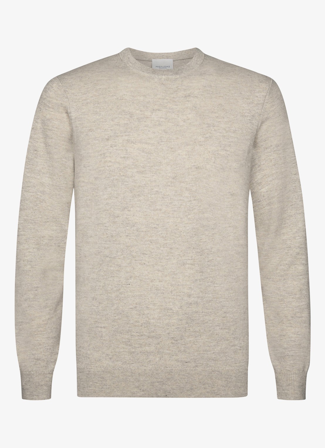 Profuomo Fijngebreide trui in wolblend met ronde hals - voorkant beige