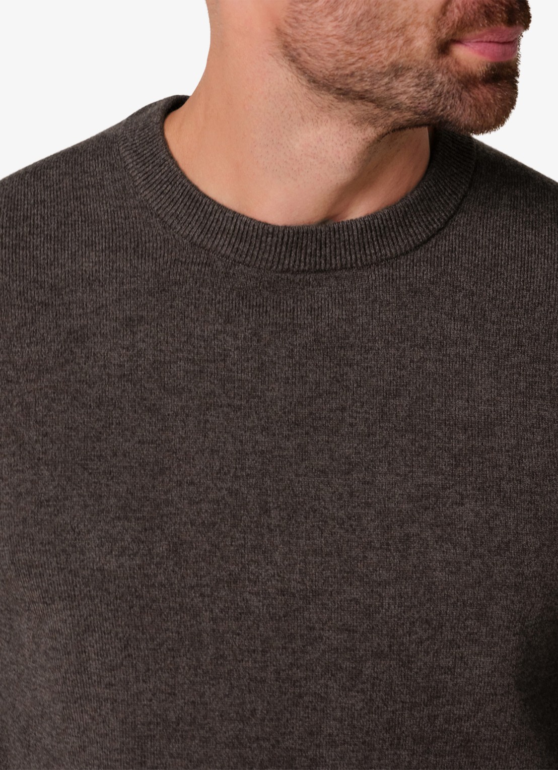 Profuomo Fijngebreide trui in wolblend met ronde hals - detail 6 bruin