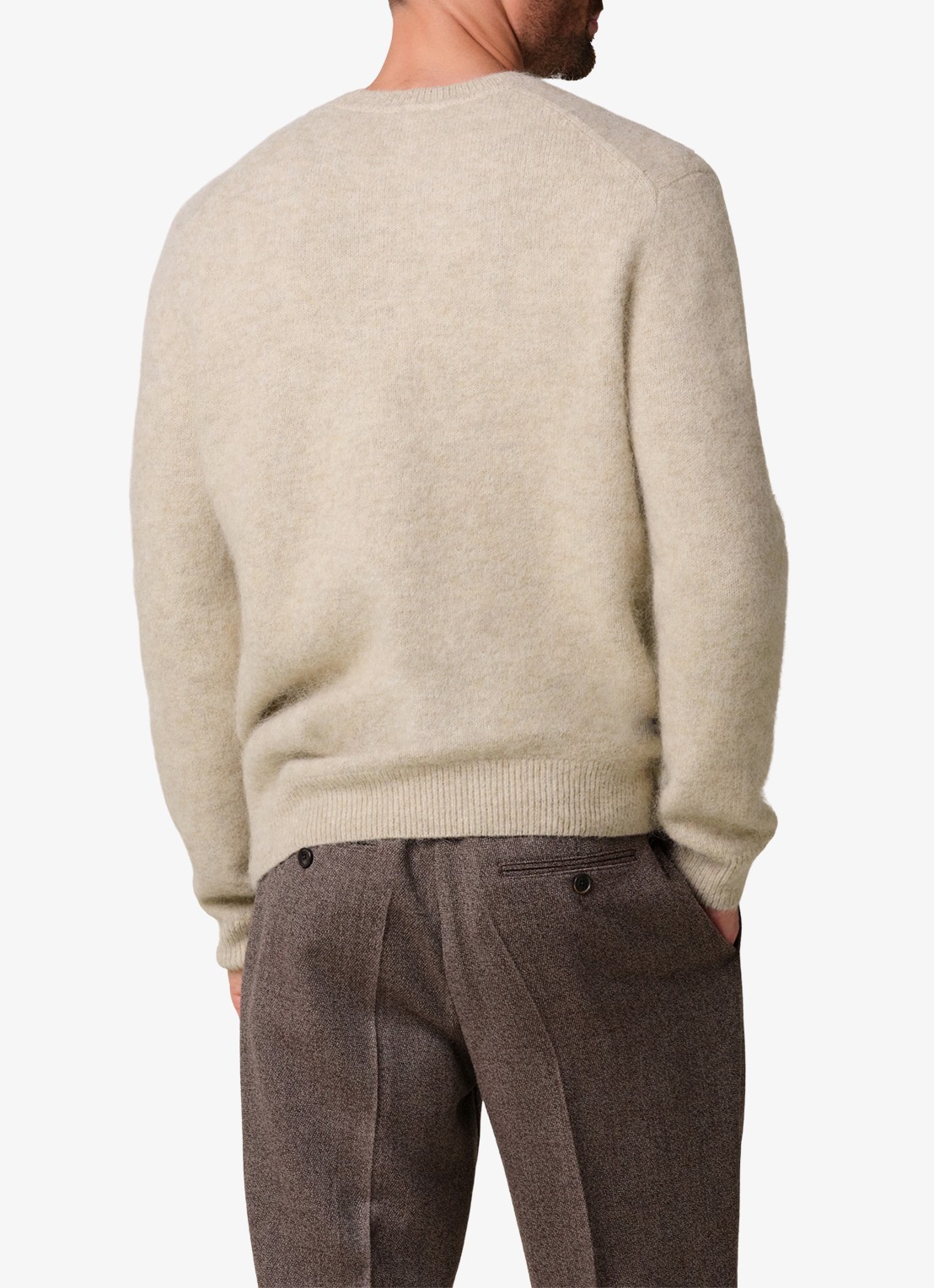 Profuomo Fijngebreide trui in wolblend met ronde hals - achterkant 6 beige