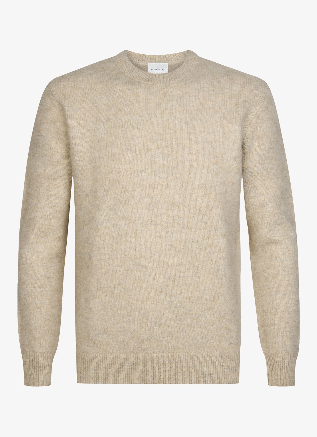 Profuomo Fijngebreide trui in wolblend met ronde hals - voorkant beige
