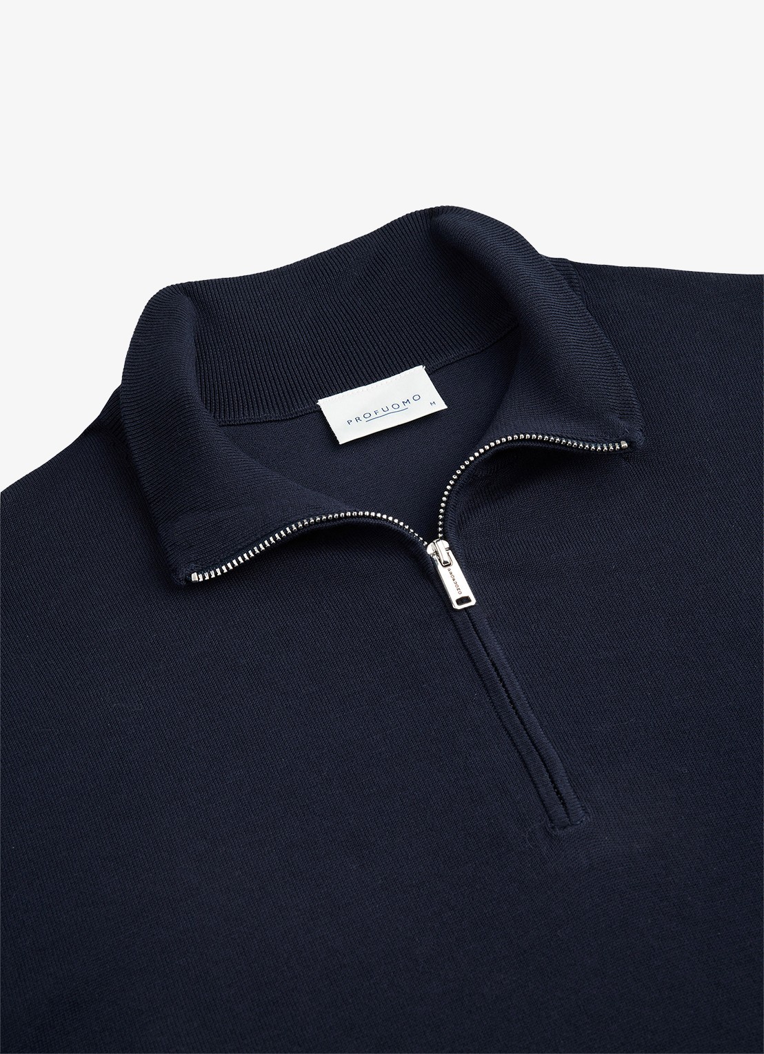 Profuomo Fijngebreide trui in zijdeblend met halve rits - detail 5 donkerblauw