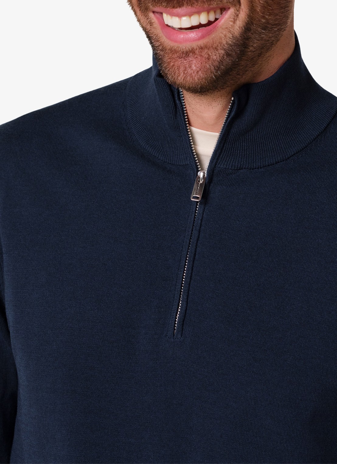 Profuomo Fijngebreide trui in zijdeblend met halve rits - detail 6 donkerblauw