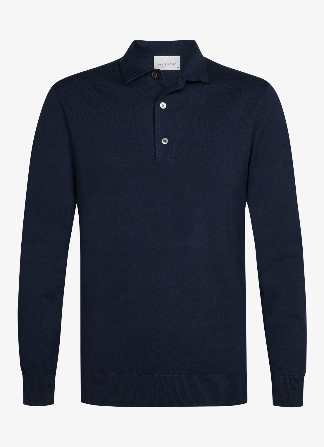 Profuomo Fijngebreide trui in zijdeblend met polokraag - voorkant donkerblauw