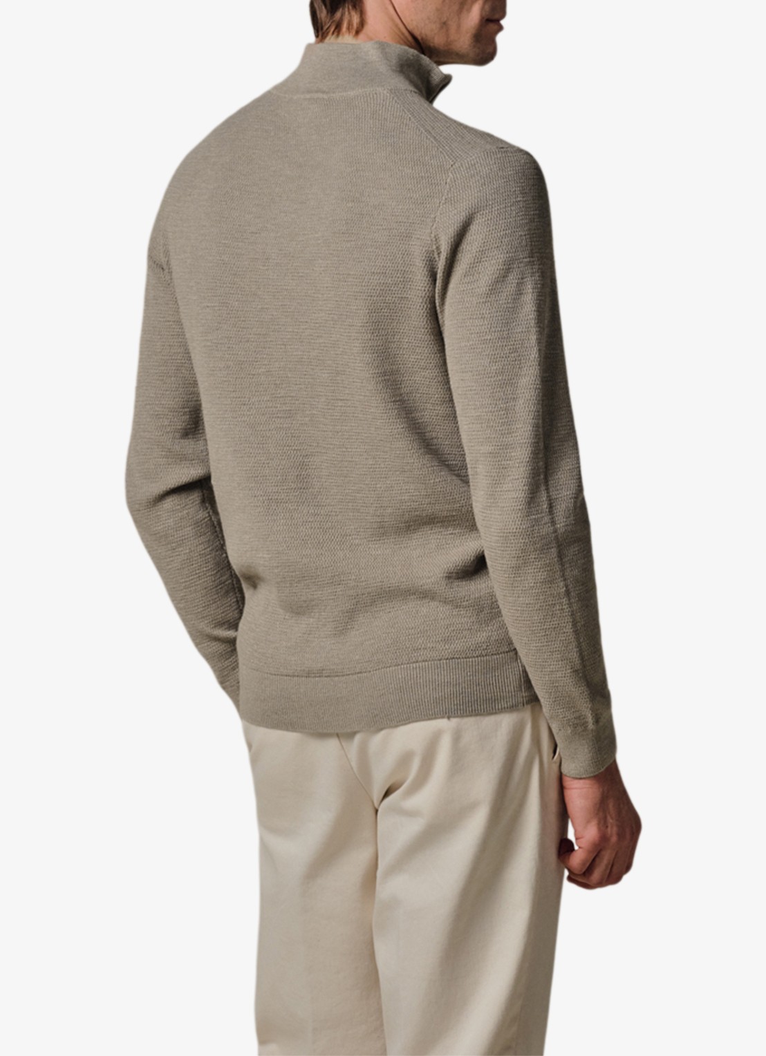 Profuomo Fijngebreide trui met halve rits - achterkant beige