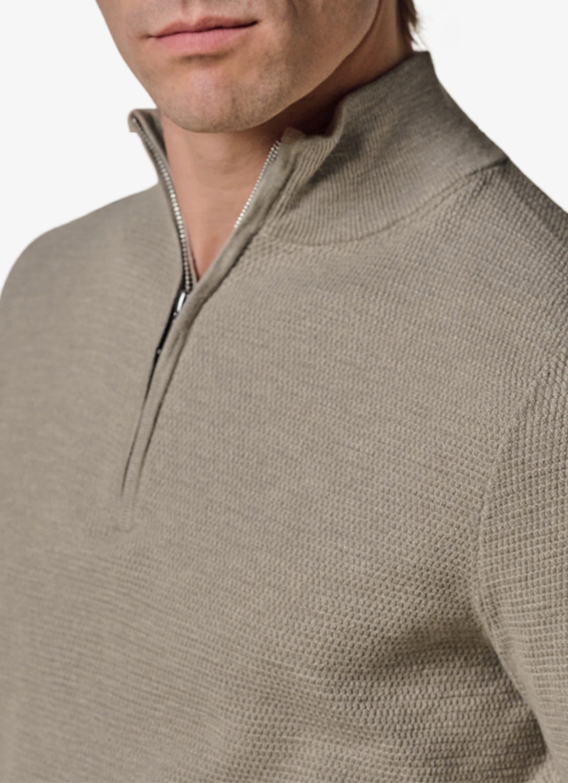 Profuomo Fijngebreide trui met halve rits - detail 3 beige