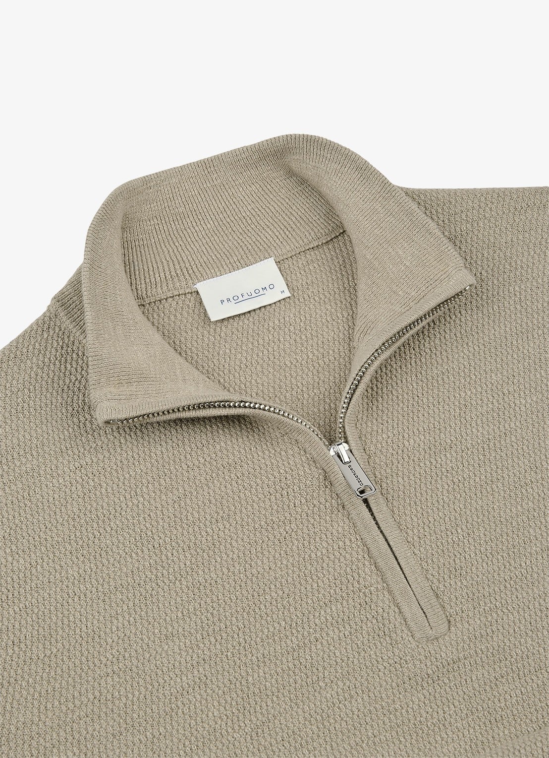 Profuomo Fijngebreide trui met halve rits - detail 4 beige
