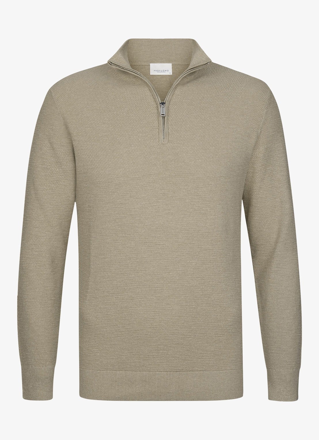 Profuomo Fijngebreide trui met halve rits - voorkant 5 beige