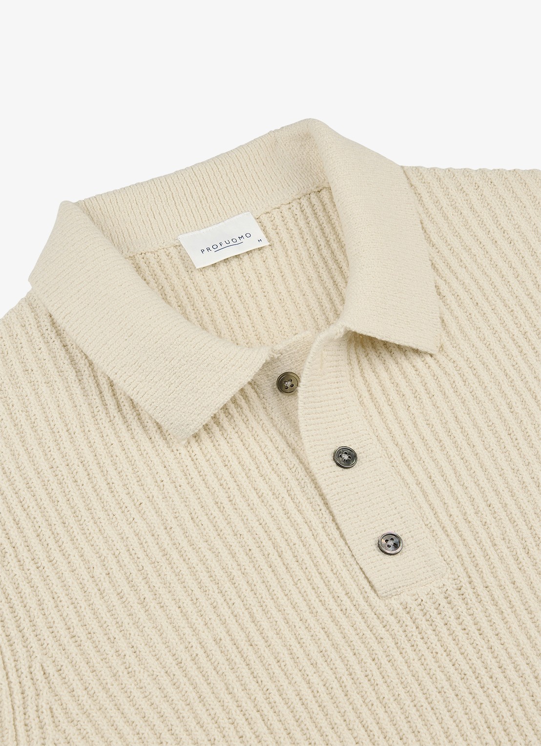 Profuomo Fijngebreide trui met polo kraag - detail 5 gebroken wit