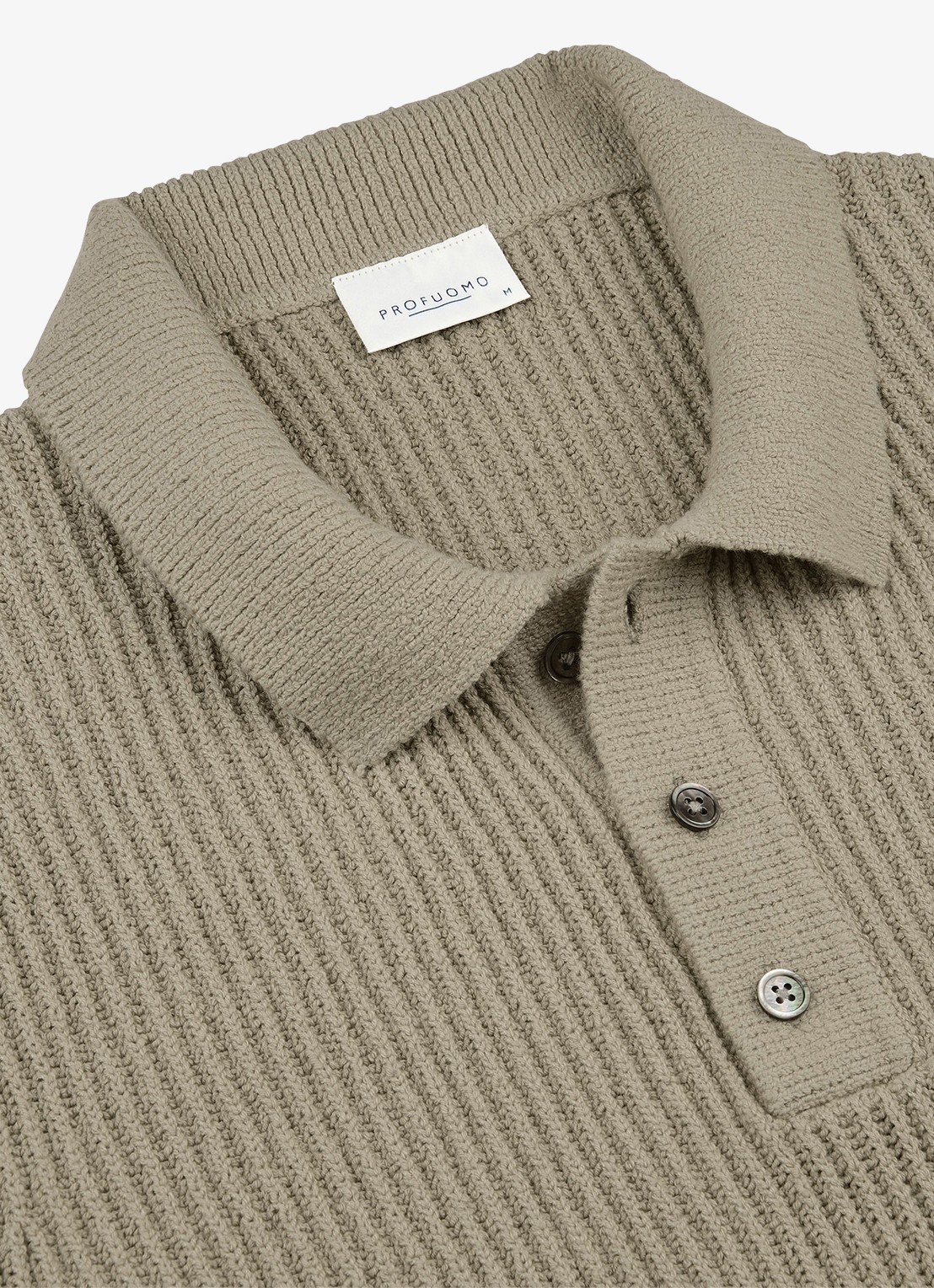 Profuomo Fijngebreide trui met polo kraag - detail 5 beige